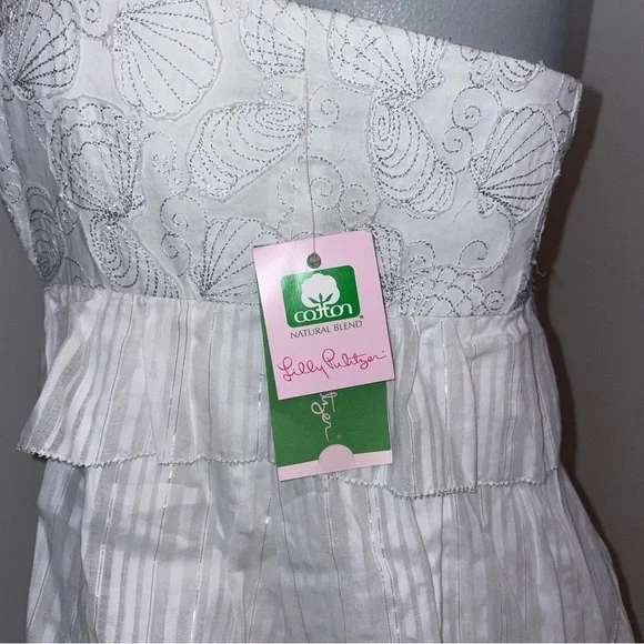 Lilly Pulitzer Arden dress embroidered strapless mini ruffled white cotton 8 - Picture 4 of 11